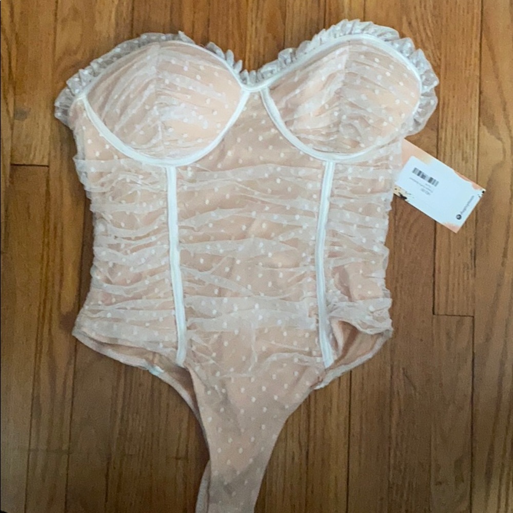 Strapless ruffle polka dot bodysuit